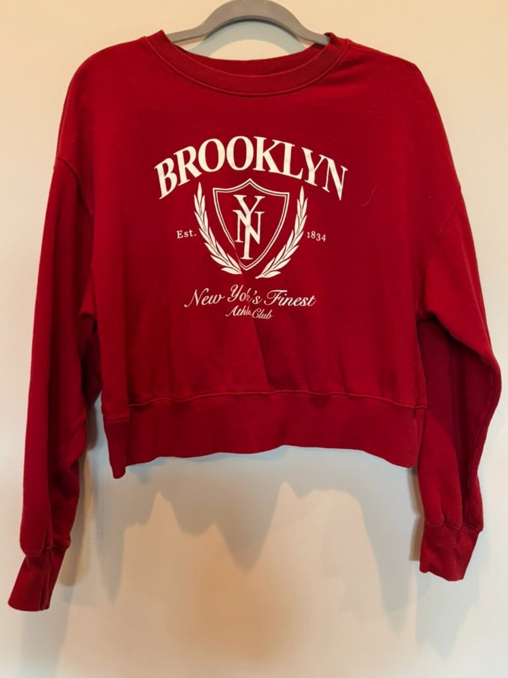 Old Navy Red Cropped Brooklyn Sweatshirt medium